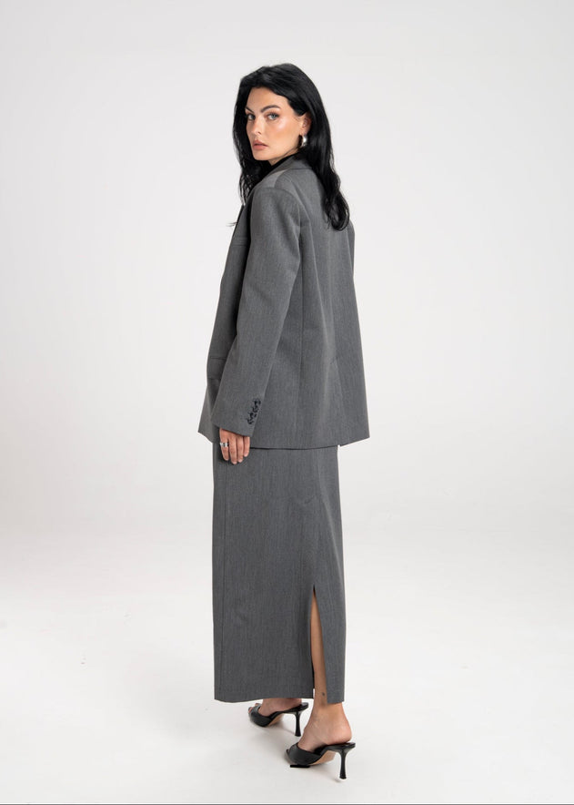 Keanu Tailored Mid-Waist Midi Skirt Grey