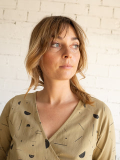Gina Long Sleeved Crossover Top Sidereal Rain Beige