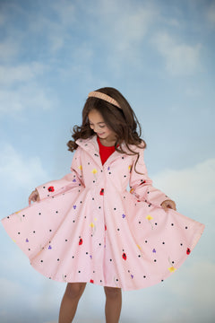 Soft Pink Coat for Girls with Flower Print Cotton Candy