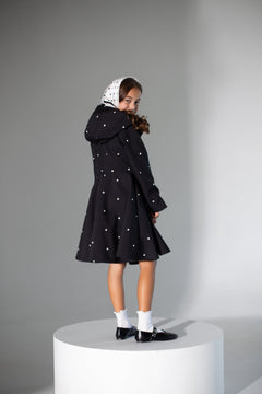 Black Coat for Girls with Polka Dots