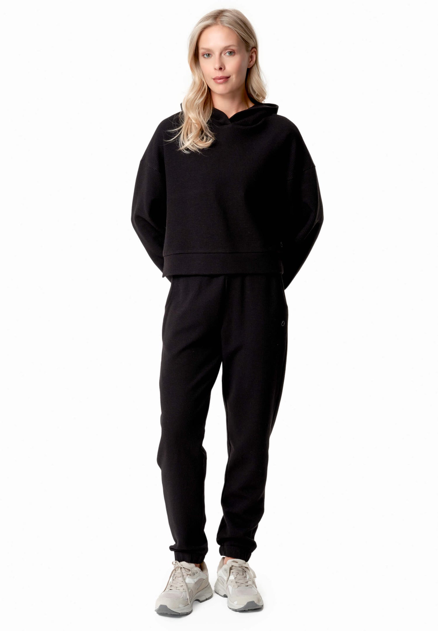 Hanna Waffle Hoodie Black