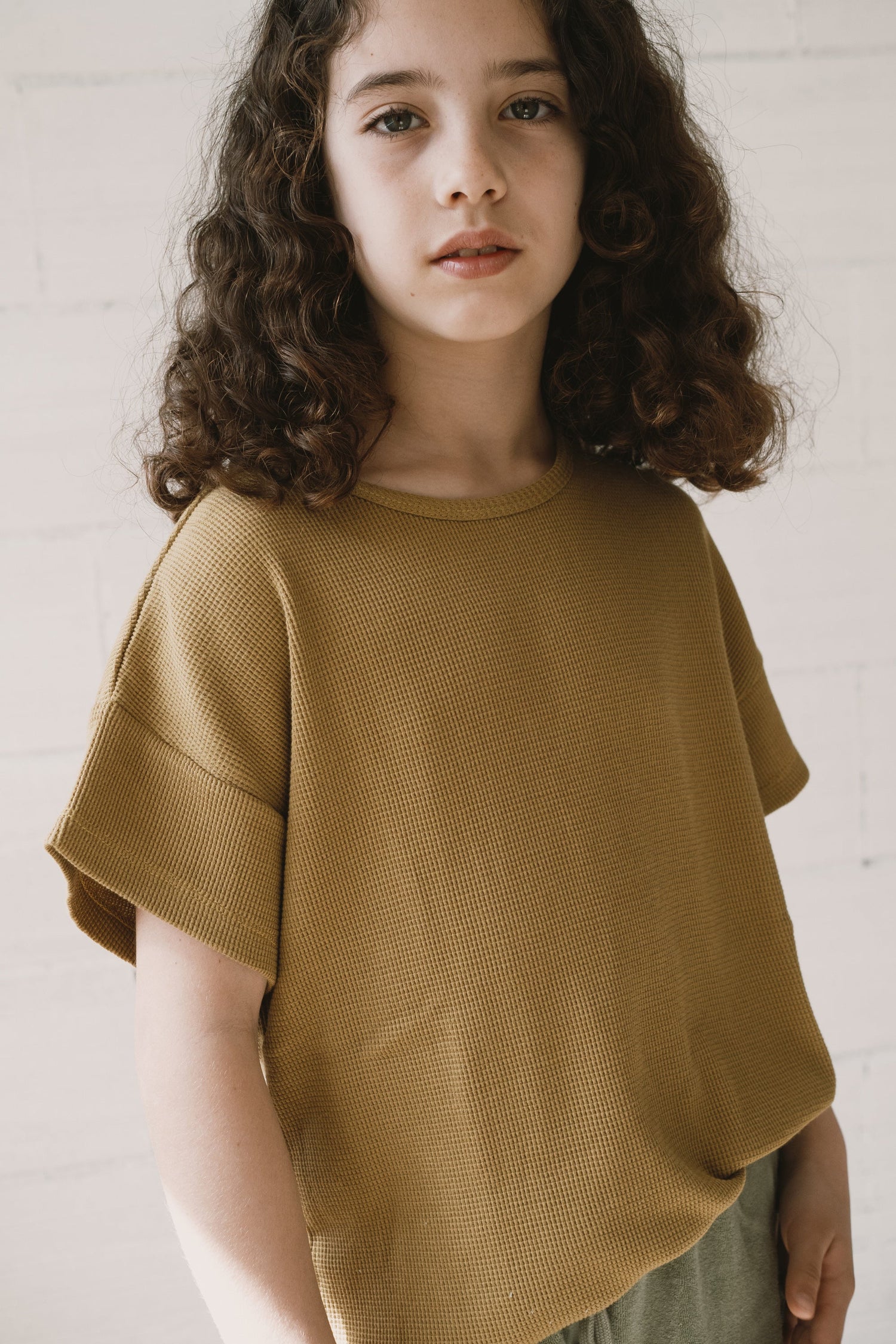 Kid's Haco Oversized Waffle T-Shirt Mustard