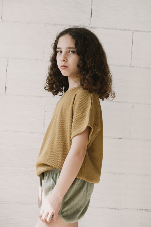 Kid's Haco Oversized Waffle T-Shirt Mustard