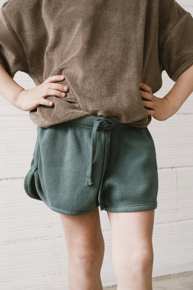Kid's Huali Waffle Organic Cotton Shorts Blue