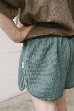 Kid's Huali Waffle Organic Cotton Shorts Blue
