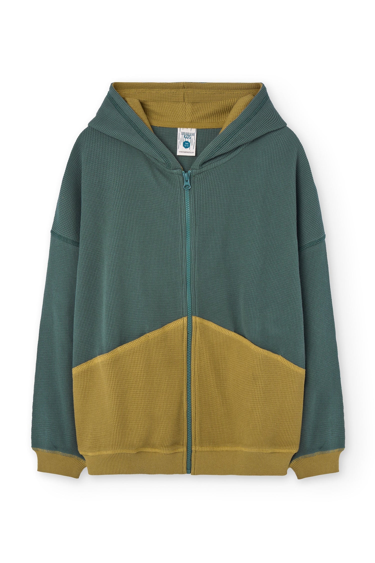 Kid's Helmi Waffle Hoodie Blue/Mustard
