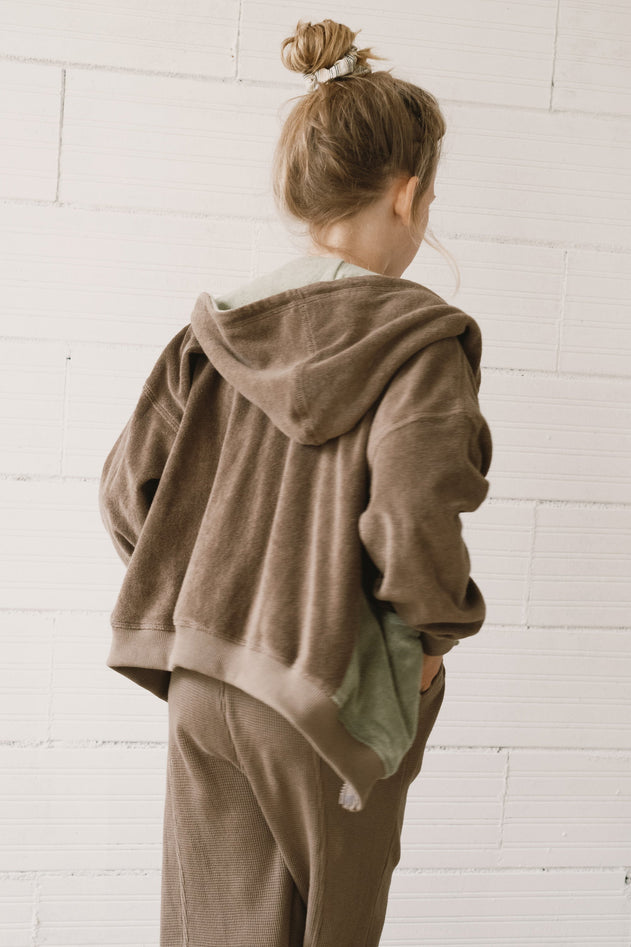 Kid's Helmi Terry Hoodie Brown/Green