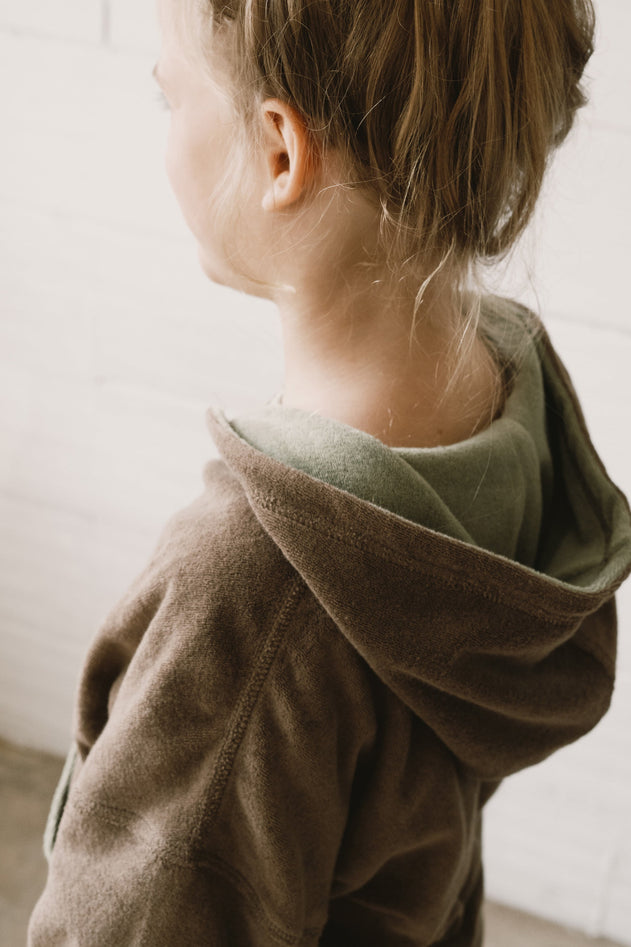 Kid's Helmi Terry Hoodie Brown/Green
