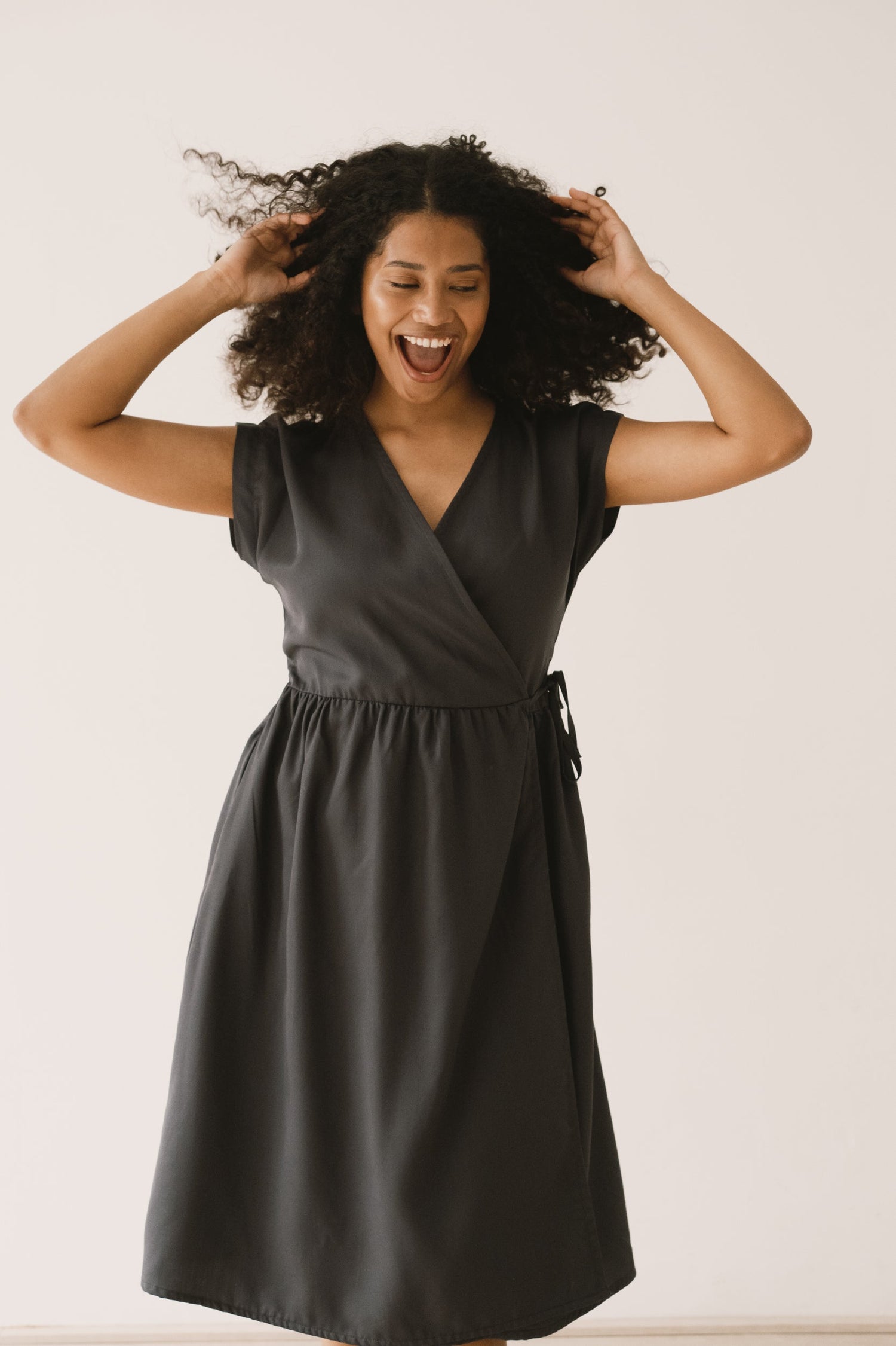 Hira Tencel Wrap Midi Dress Black