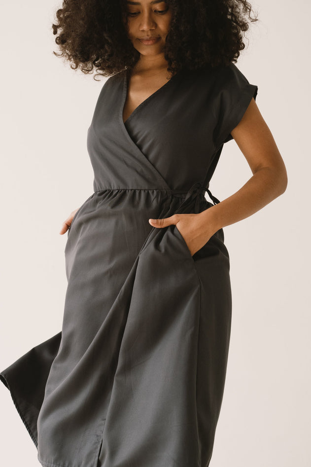 Hira Tencel Wrap Midi Dress Black