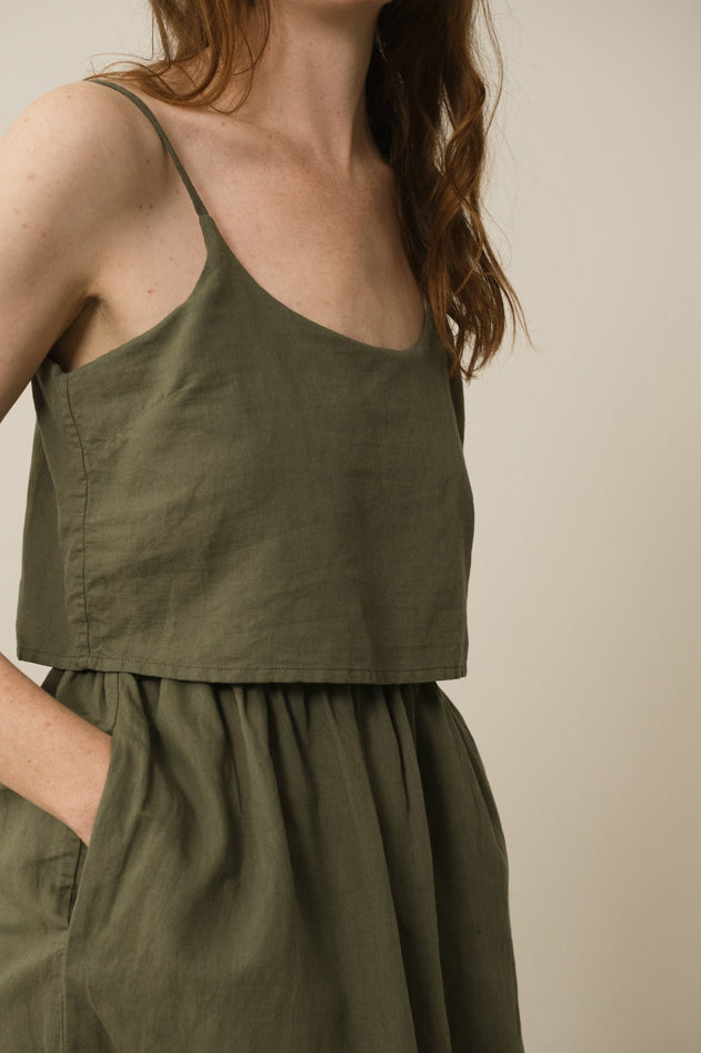Henar Linen Blend Strap Dress Green