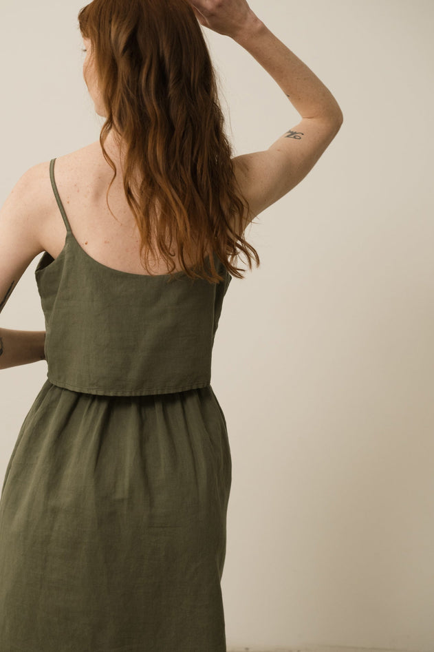 Henar Linen Blend Strap Dress Green