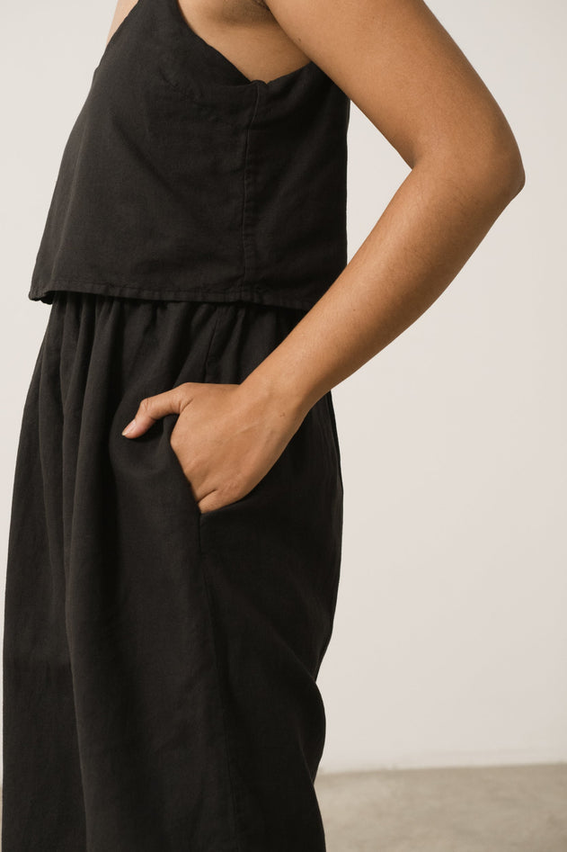 Henar Linen Blend Strap Dress Black