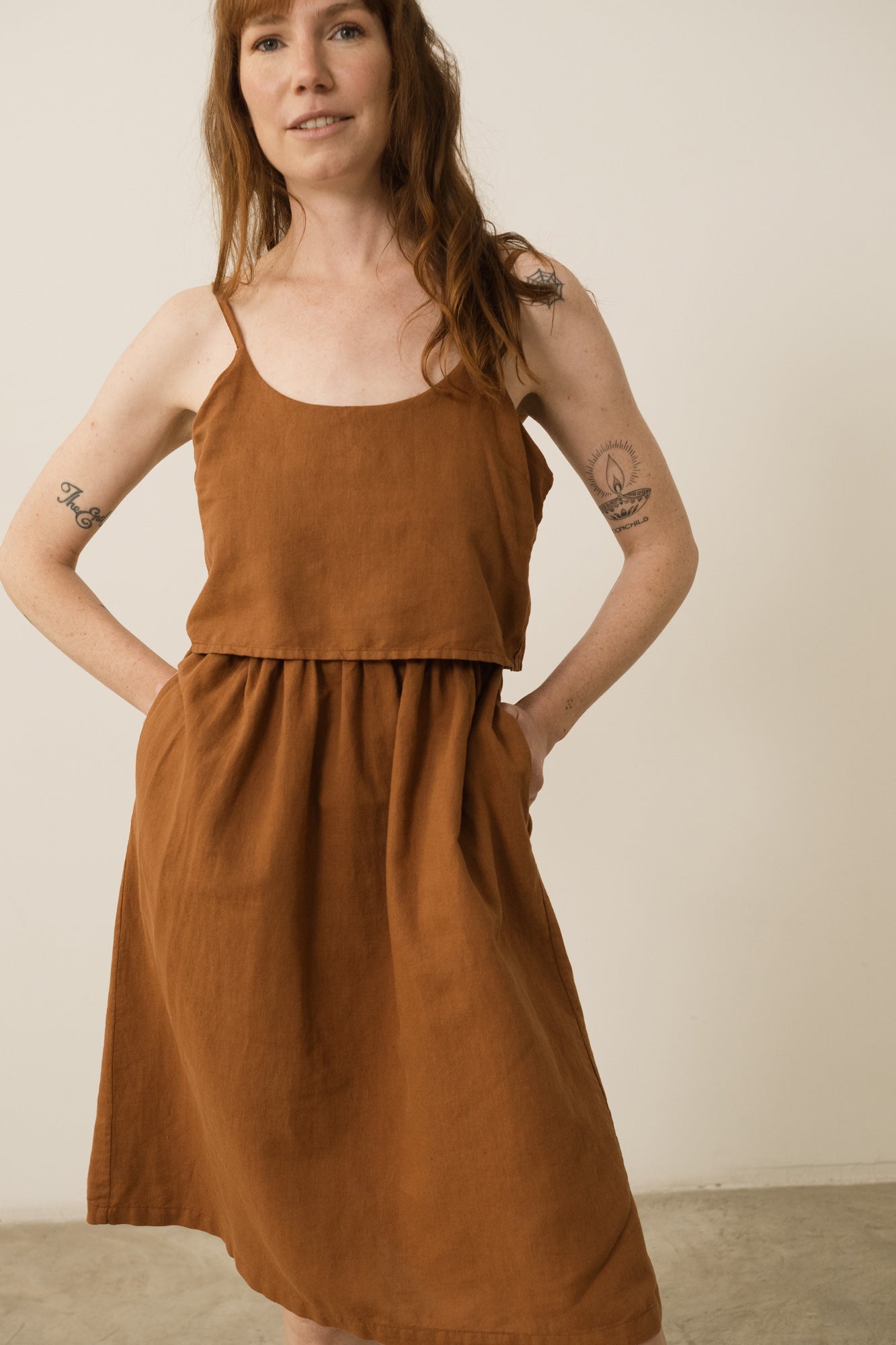 Henar Linen Blend Strap Dress Terracotta