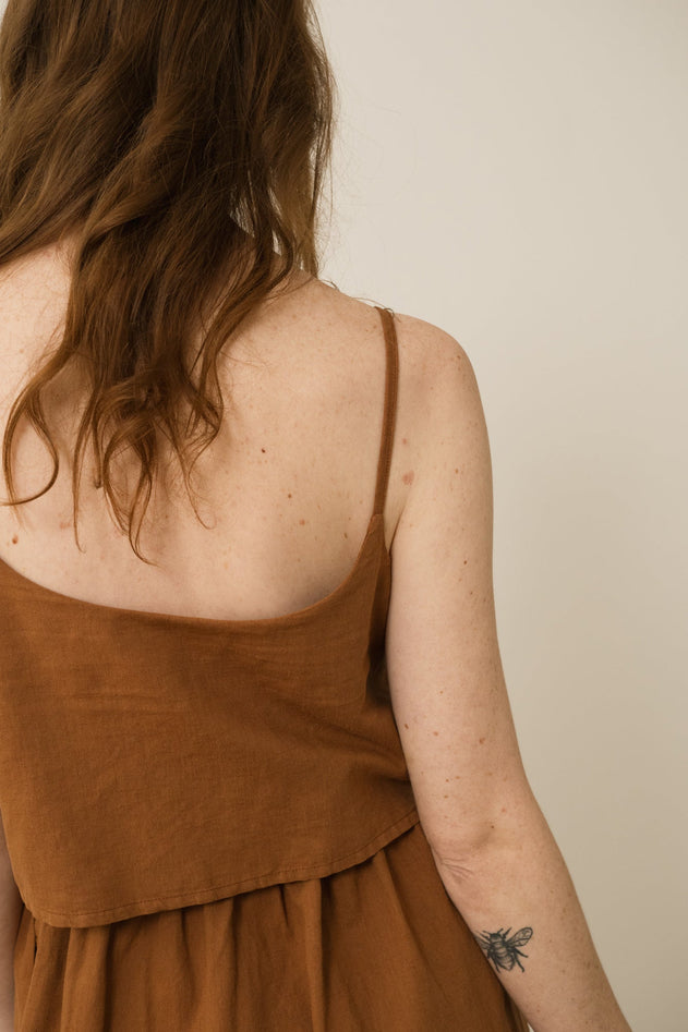 Henar Linen Blend Strap Dress Terracotta