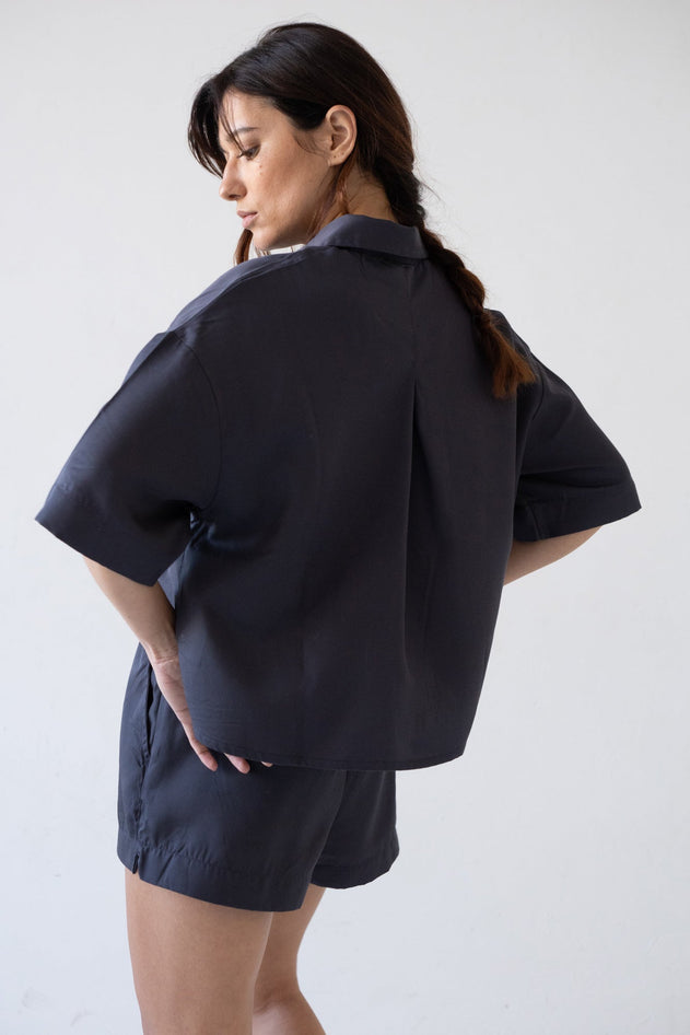 Hallow Tencel Oversized Shirt Black