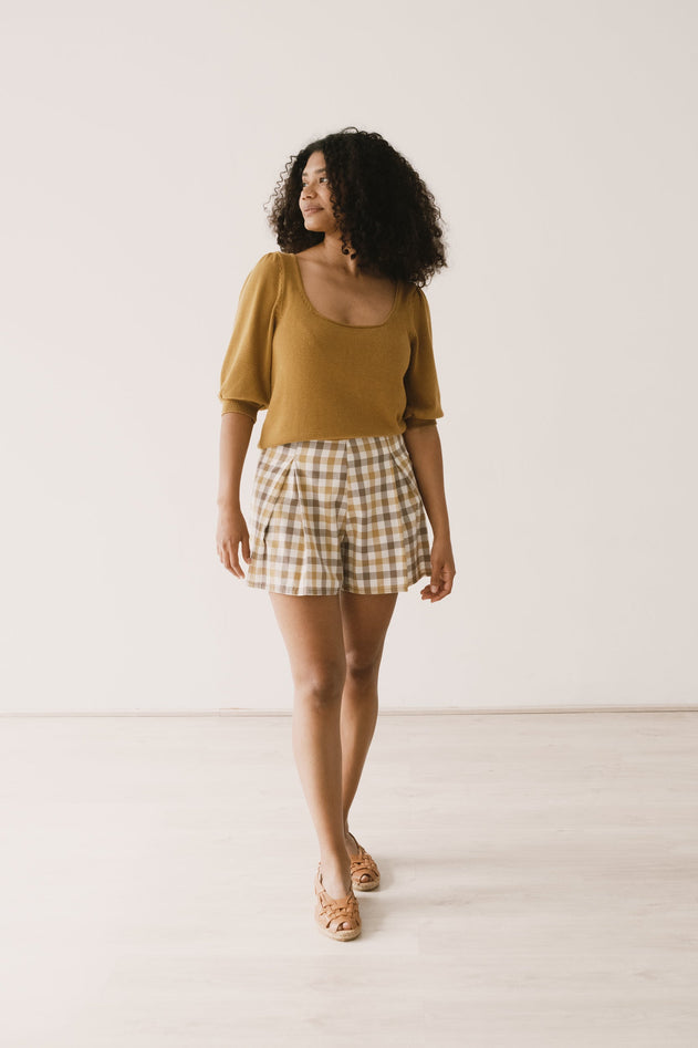 Hannia Organic Cotton Shorts Yellow Vichy