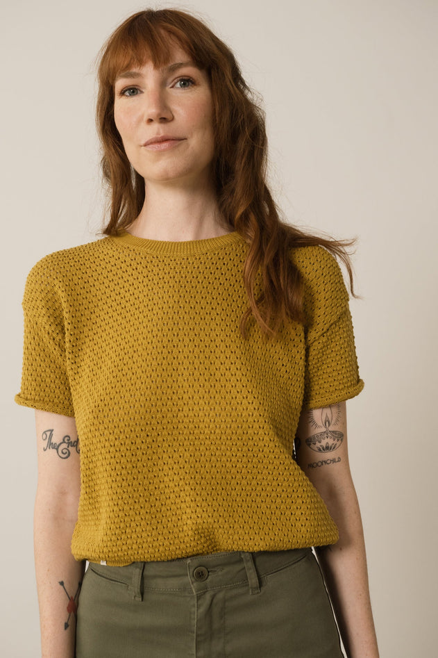 Hadara Short Sleeve Knitted Top Mustard