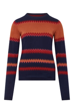 Komodo chevron blue knitted top, back view