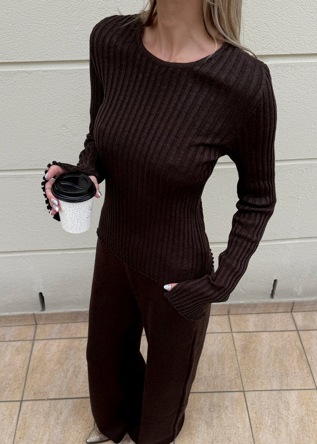 Brera Merino Long-Sleeve Top Chocolate