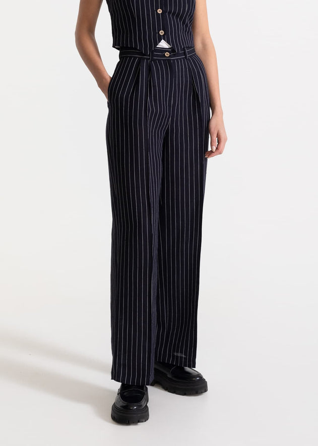 Women's Figa Linen Trousers Midnight Stripes