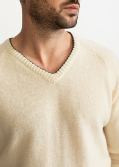 The Rodna Merino Wool V-Neck Jumper White