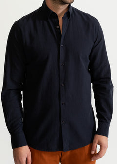 The Godeanu Linen Shirt Navy Blue