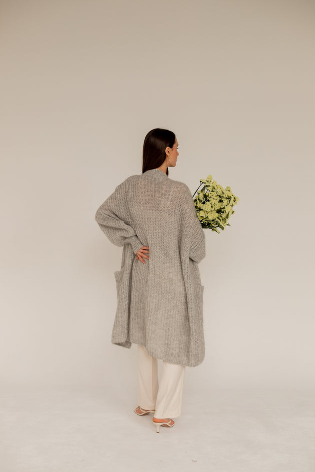 Mohair Alpaca Long Cardigan Grey