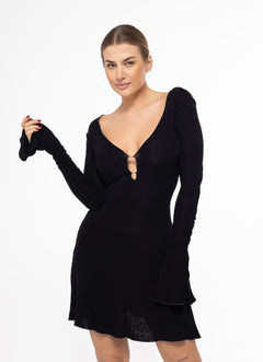 Chloe Deep Neckline Mini Dress Black