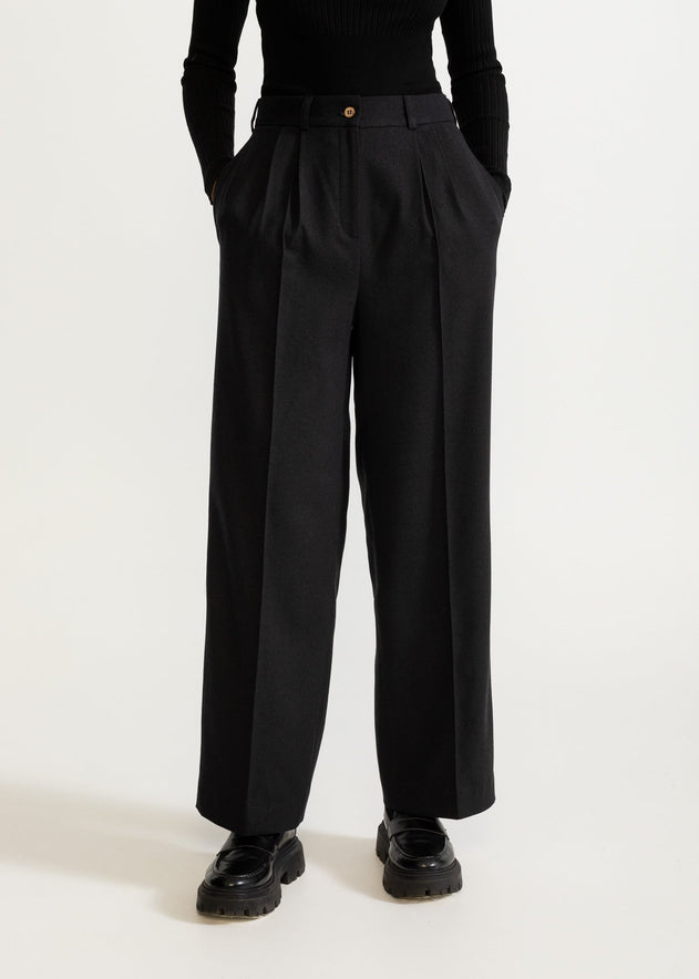 Women's Figa Wool Herringbone Wool Bootcut Pants  Black