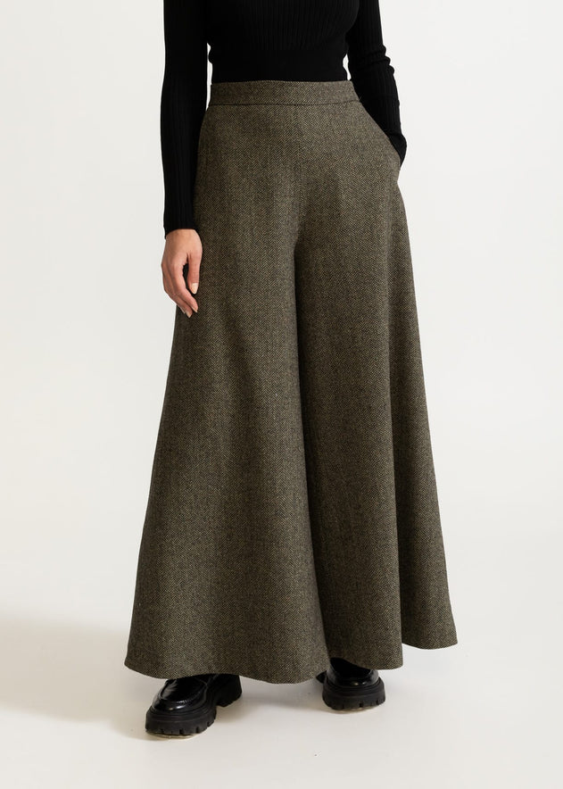 Women's Palazzo Wool Pants  Green