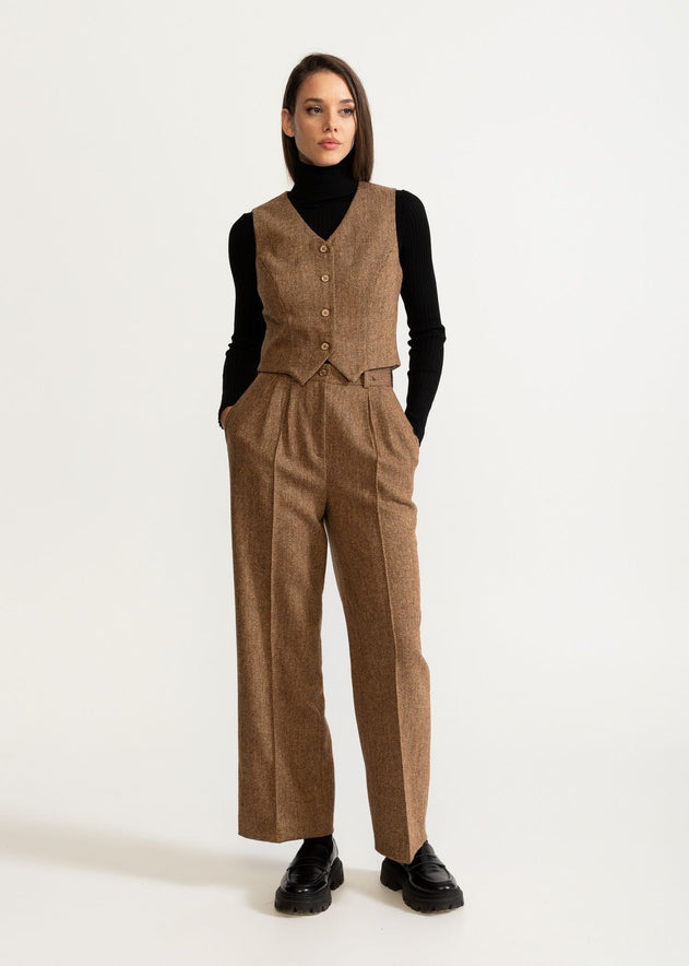 Women's Figa Wool Herringbone Wool Bootcut Pants  Whiskey Brown