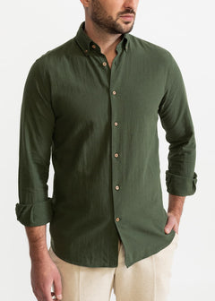 The Godeanu Linen Shirt Forest Green