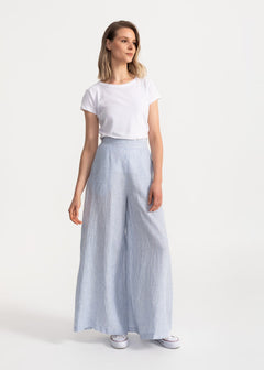 Women's Palazzo Linen Pants Blue Stripes
