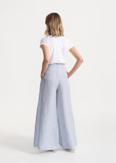 Women's Palazzo Linen Pants Blue Stripes