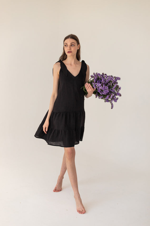 Enteliér Linen Tied Dress Black