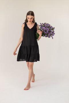 Enteliér Linen Tied Dress Black