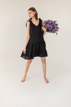 Enteliér Linen Tied Dress Black