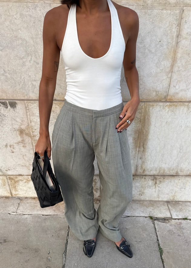 Cleo Plunge Halter Bodysuit Cream White