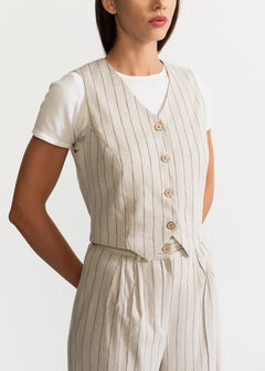 Women's Figa Linen Set  Beige Stripes