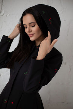 Fit and Flare Raincoat with Pleated Hem Black Wild Strawberry