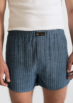 The Linen Boxer Shorts  Grey Stripes