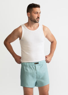 The Linen Boxer Shorts Aqua Blue