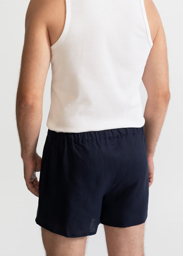 The Linen Boxer Shorts  Navy Blue