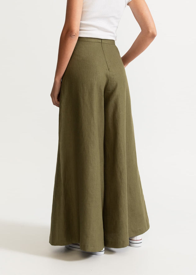 Women's Palazzo Linen Pants  Khaki