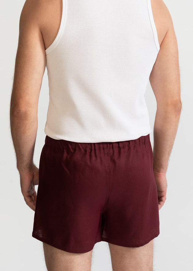 The Linen Boxer Shorts  Burgundy Red