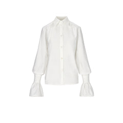 Carmen Ruffle Sleeve Button-Up Shirt White