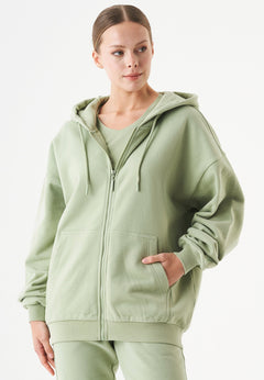 Jale Soft Touch Organic Cotton Sweat Jacket Sage Green