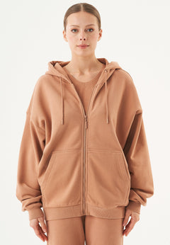 Jale Soft Touch Organic Cotton Sweat Jacket Light Brown