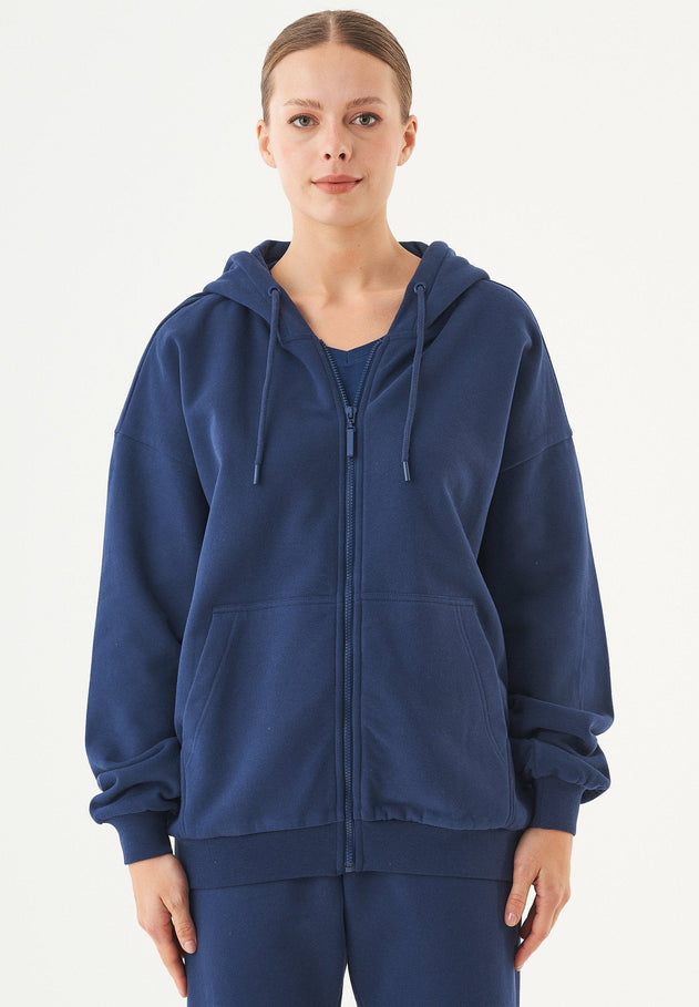 Jale Soft Touch Organic Cotton Sweat Jacket Navy